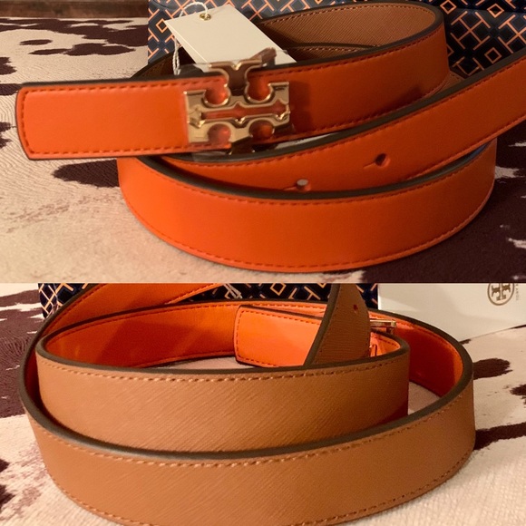 Tory Burch Accessories - Tory Burch 1” Reversible Logo Belt Orange Tan M